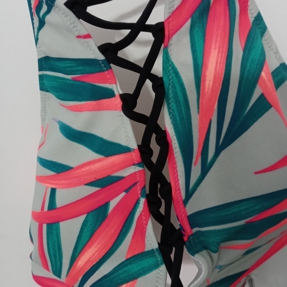Pink by Victoria's Secret Tropical Bikini Top Lace up Middle - Picture 2 of 4
